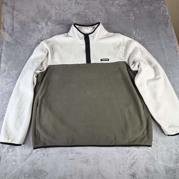 Lands' End Pullover Mens 2XL Green White Fleece Quarter Snap Neck Colorblock - Picture 2 of 12